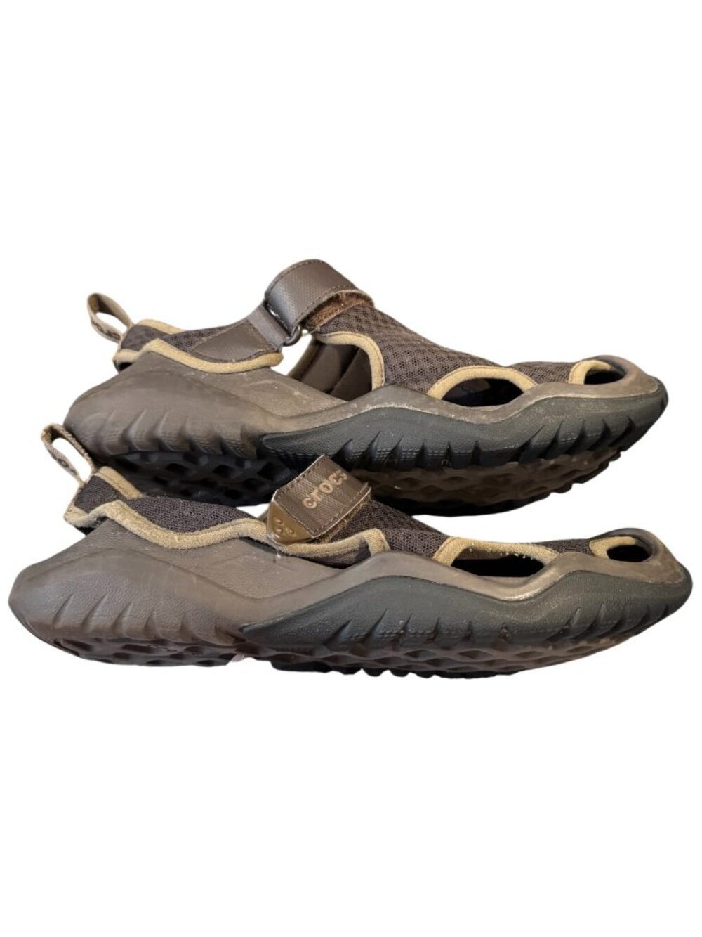 Crocs Swiftwater Mesh Fisherman Sandals Men’s Size 10 Brown Black Water Shoes - Picture 4 of 8